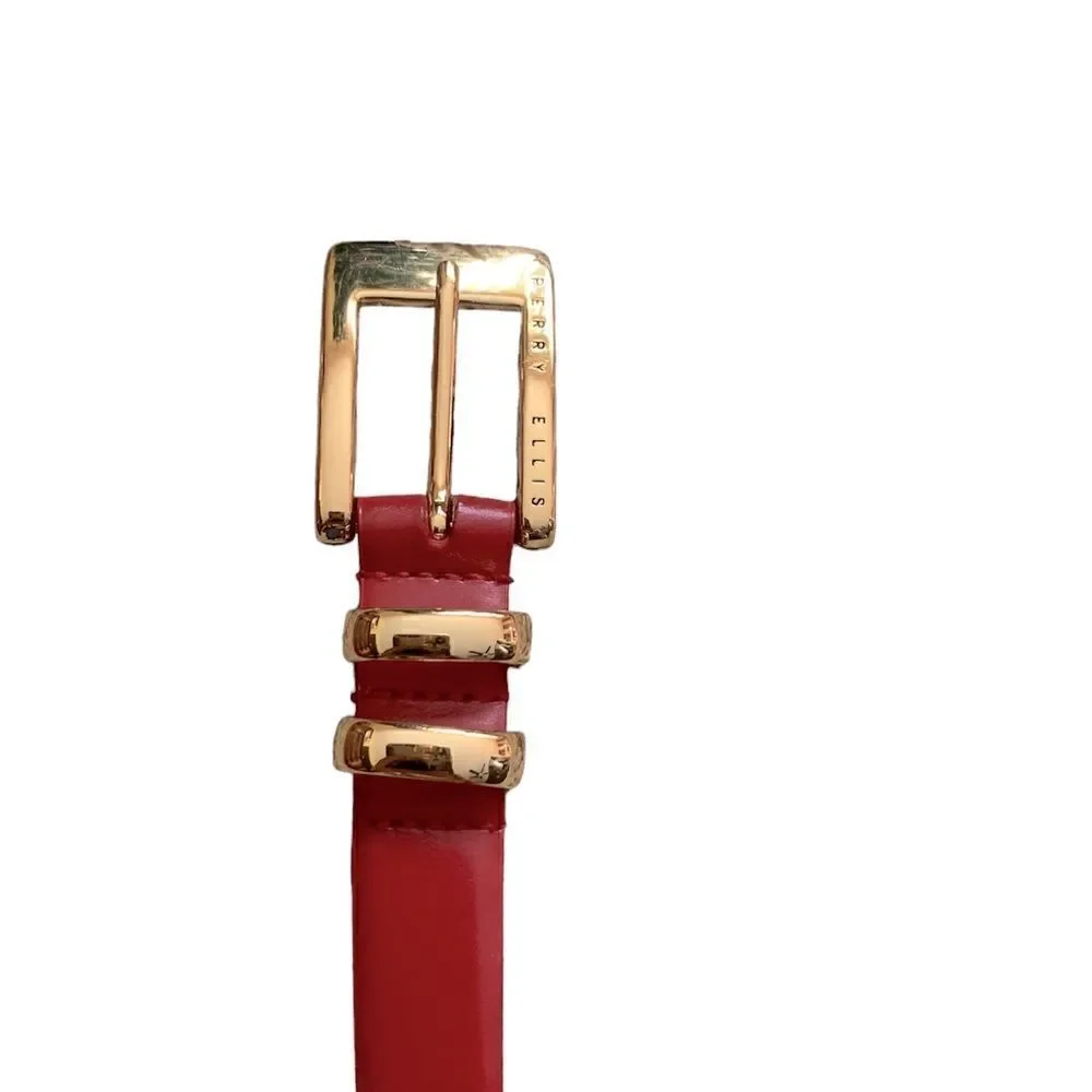 Perry Ellis Red & Gold Leather Belt Size XL